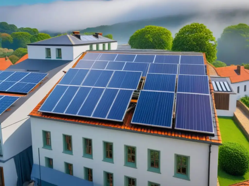 Restauración histórica con tecnologías verdes de vanguardia Equipo restaurando edificio histórico con tecnologías verdes