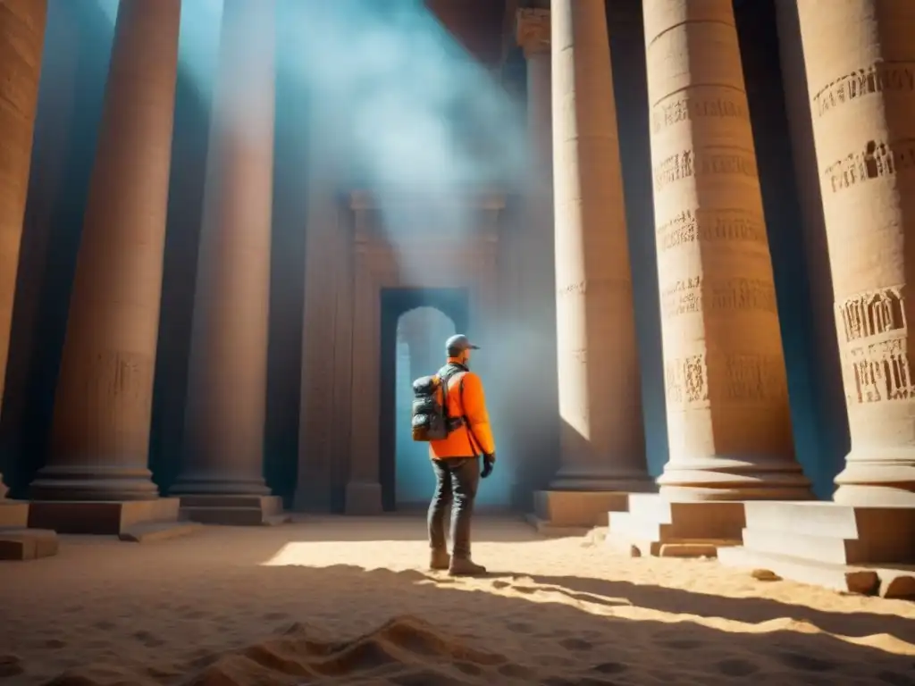 Restauración monumental: dedicación y profesionalismo Equipo de restauración experto trabajando en monumento histórico con herramientas modernas, iluminación suave resaltando detalles arquitectónicos
