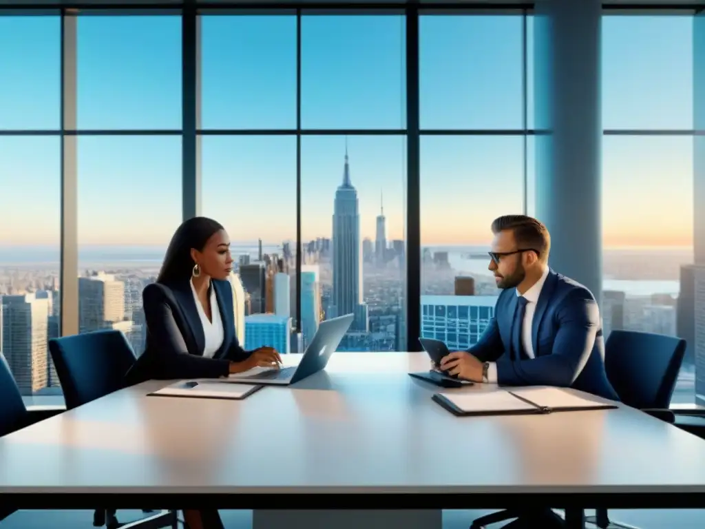 Equipo profesional de agentes inmobiliarios en reunión estratégica Equipo de expertos en bienes raíces en moderna oficina analizando datos y documentos