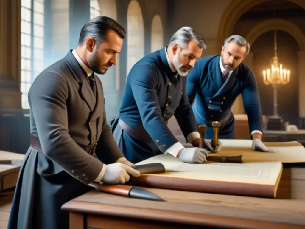 Un equipo de expertos en restauración histórica con herramientas estrictas restauran un edificio antiguo