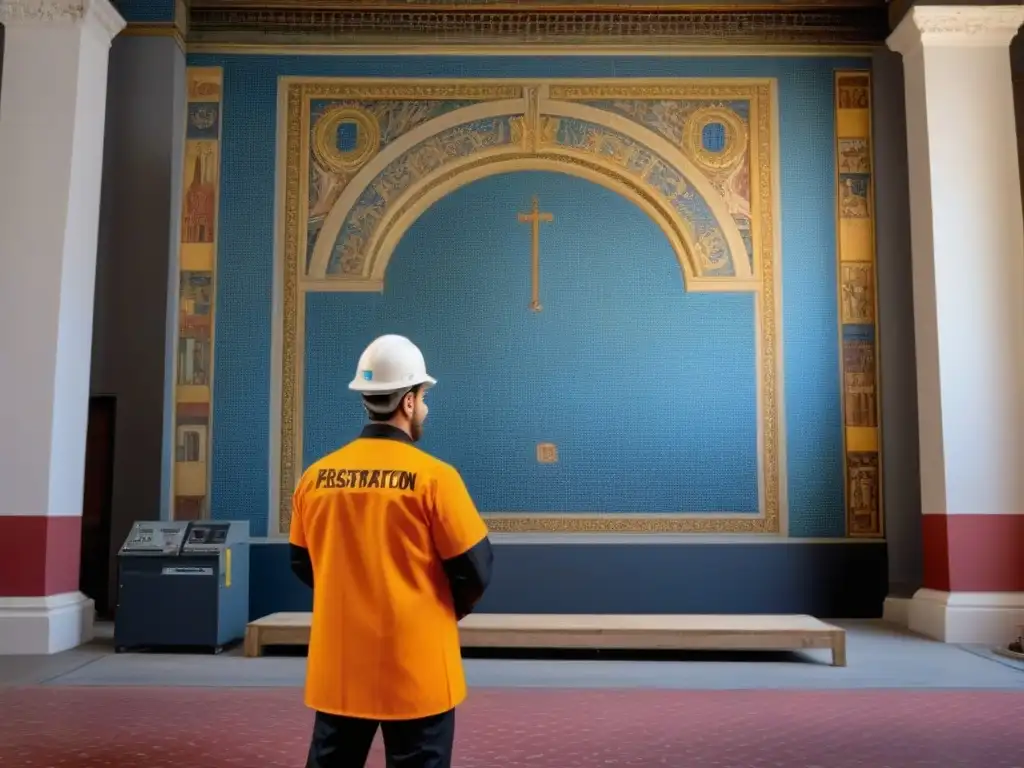 Restauración de mosaicos y frescos con tecnología de vanguardia Equipo de conservación de mosaicos y frescos utilizando tecnología para preservar arte histórico
