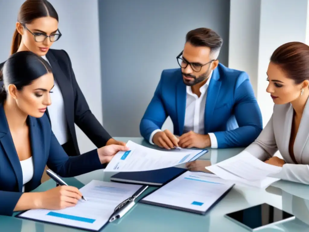 Profesionales expertos discuten compra de propiedad en España Equipo de profesionales discutiendo requisitos compra propiedad España