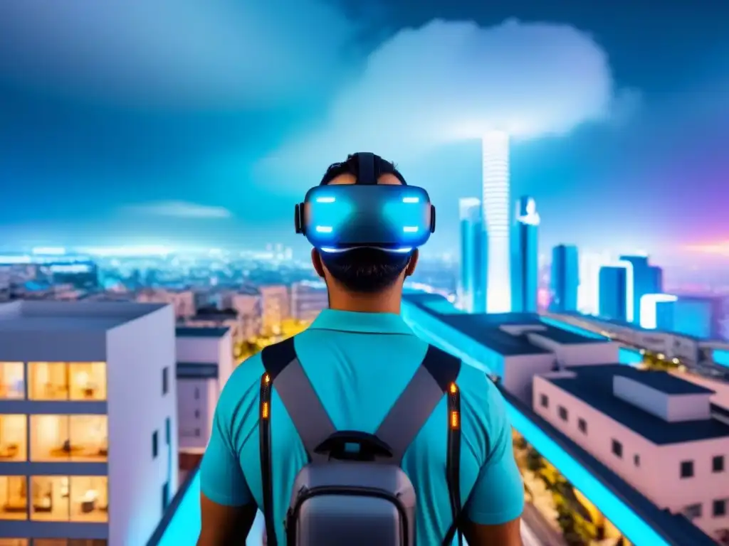 Futurista ciudad holográfica con AR en 8k Escena futurista de ciudad con hologramas y AR, impacto tecnologías emergentes mercado inmobiliario