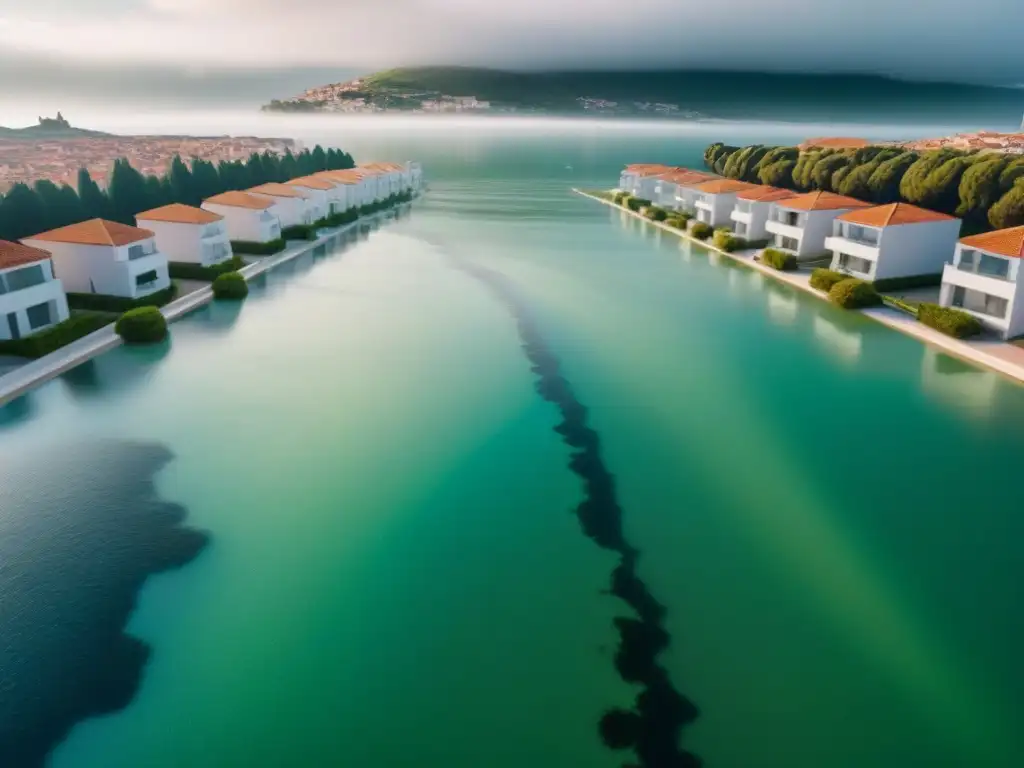 Desafío climático: viviendas de lujo sumergidas en España Escena impactante: áreas residenciales de España afectadas por el impacto de cambios climáticos en el valor de las propiedades