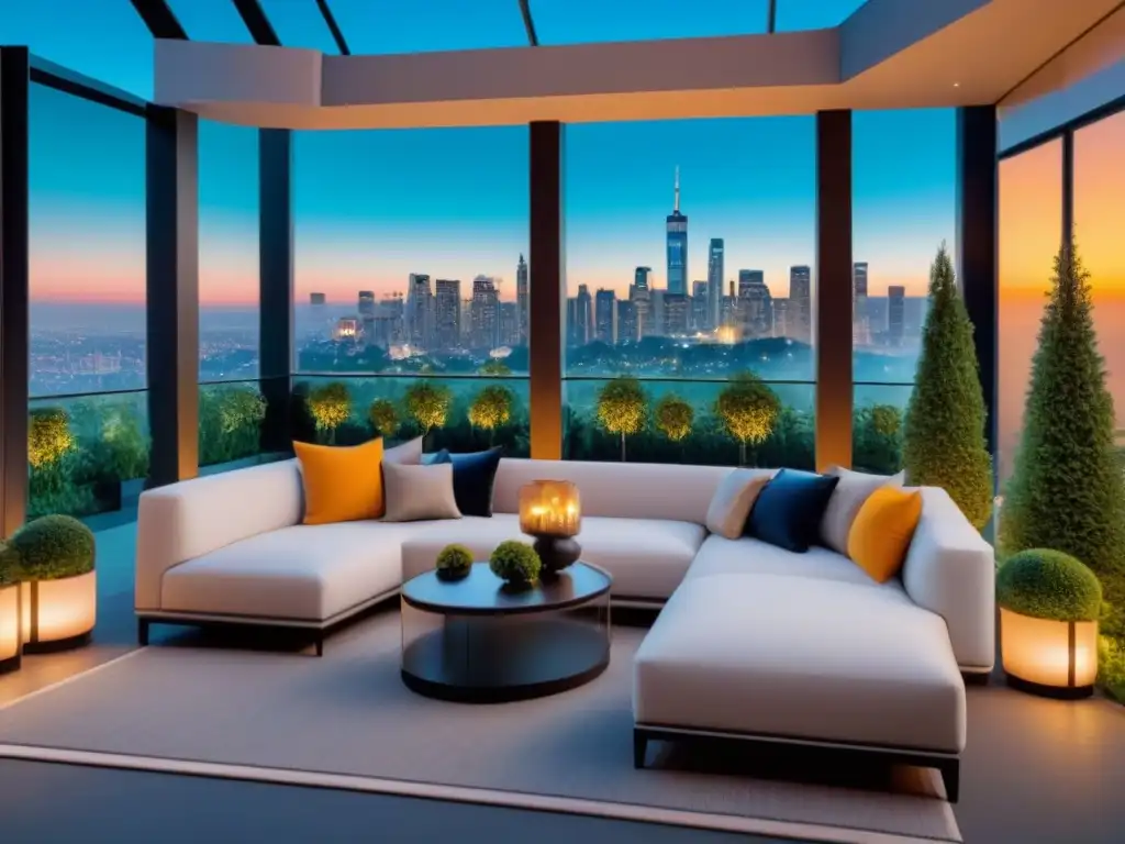 Evento exclusivo al atardecer: lujo y networking en la ciudad Un escenario exclusivo y sofisticado para eventos en alto standing con una vista impresionante de la ciudad al atardecer