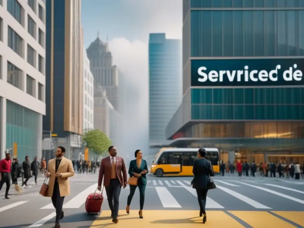 Escena urbana vibrante: Servicios de Salud en la ciudad Un escenario urbano vibrante con diversidad de personas y un moderno centro de salud, destacando la importancia de servicios salud en áreas urbanas