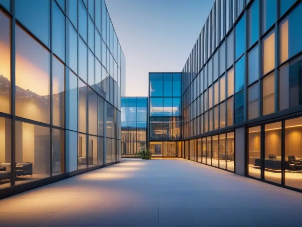 Edificio moderno de vidrio en área urbana: transparencia y profesionalismo Esencia de transparencia y profesionalismo en proyectos inmobiliarios urbanos