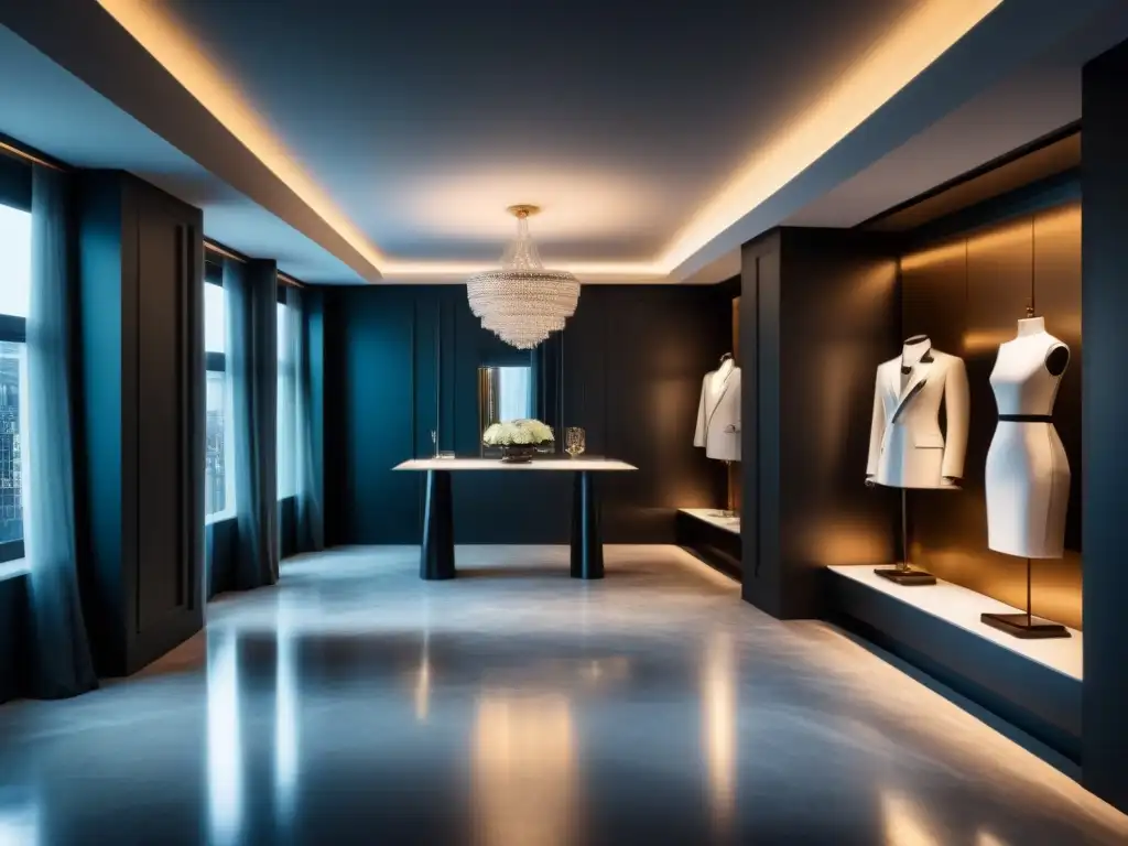 Showroom de lujo: moda exclusiva en un ambiente minimalista y opulento Un espacio boutique moderno y lujoso con diseño a medida, lujo y sofisticación en cada detalle