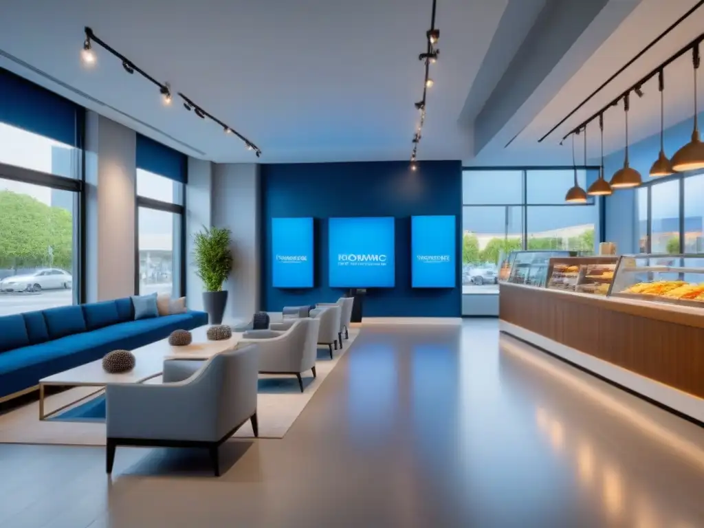 Diseño interior comercial moderno y vibrante Un espacio comercial innovador con diseño moderno y vibrantes toques de color, creando una experiencia de compra dinámica