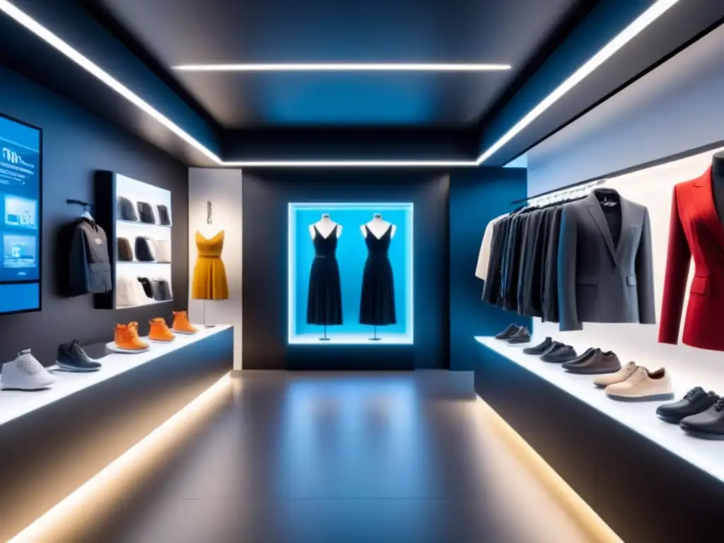 Espacio comercial futurista: diseño innovador y luces impactantes Espacio comercial innovador con diseño futurista y luces ambientales