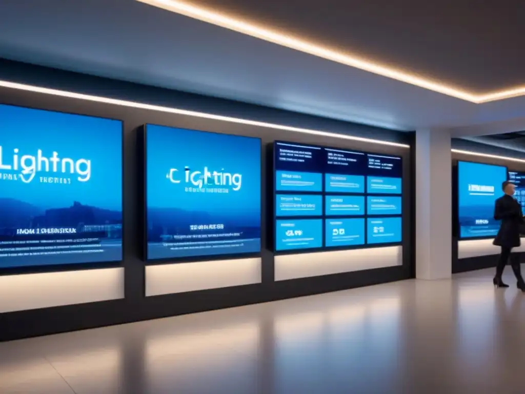 Espacio comercial futurista: interactividad y tecnología Un espacio comercial moderno y dinámico con tecnología futurista y diseño elegante