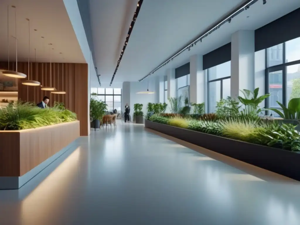 Espacio comercial moderno y dinámico: diversidad y actividad en 8k Un espacio comercial moderno y vibrante con diversidad de personas interactuando, diseñado para estrategias de engagement inmobiliario