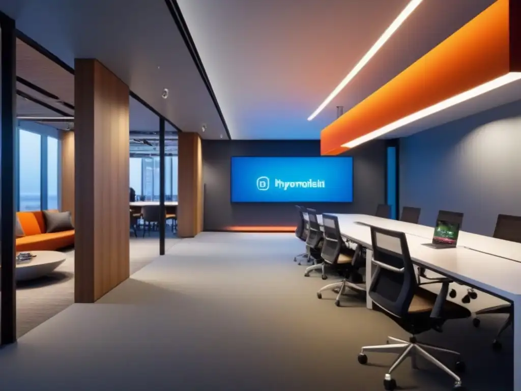 Espacio comercial vanguardista: diseño moderno y sostenible Un espacio comercial multifuncional del futuro con diseño vanguardista y elementos vibrantes