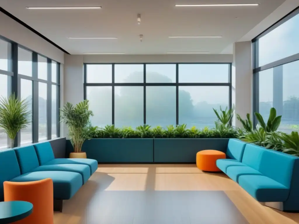 Espacio comercial moderno y vibrante postCOVID Un espacio comercial multifuncional postCOVID, innovador y vibrante, con diseño elegante y tecnología sin contacto