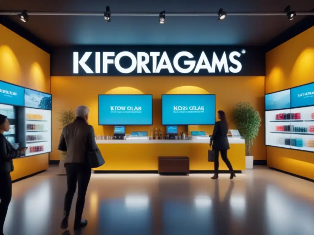 Espacio comercial moderno y vibrante con clientes diversos interactuando Un espacio comercial multifuncional vibrante con promoción efectiva y clientes diversos