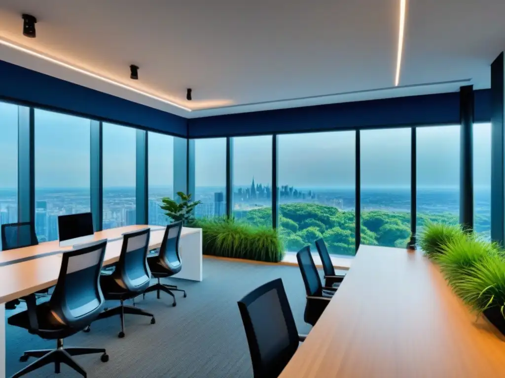 Inspirador espacio coworking para emprendedores inmobiliarios innovadores Un espacio de coworking para emprendedores inmobiliarios innovadores con diseño moderno, tecnología avanzada y toques naturales