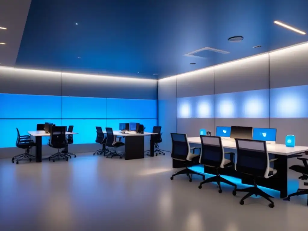 Espacio de coworking futurista con tecnología y diseño innovadores Un espacio de coworking futurista con herramientas de gestión tecnológicas, pods de reuniones de vidrio, escritorios de pie de alta tecnología y un panel de control digital mostrando análisis de datos en tiempo real sobre la utilización y eficiencia del espacio de trabajo