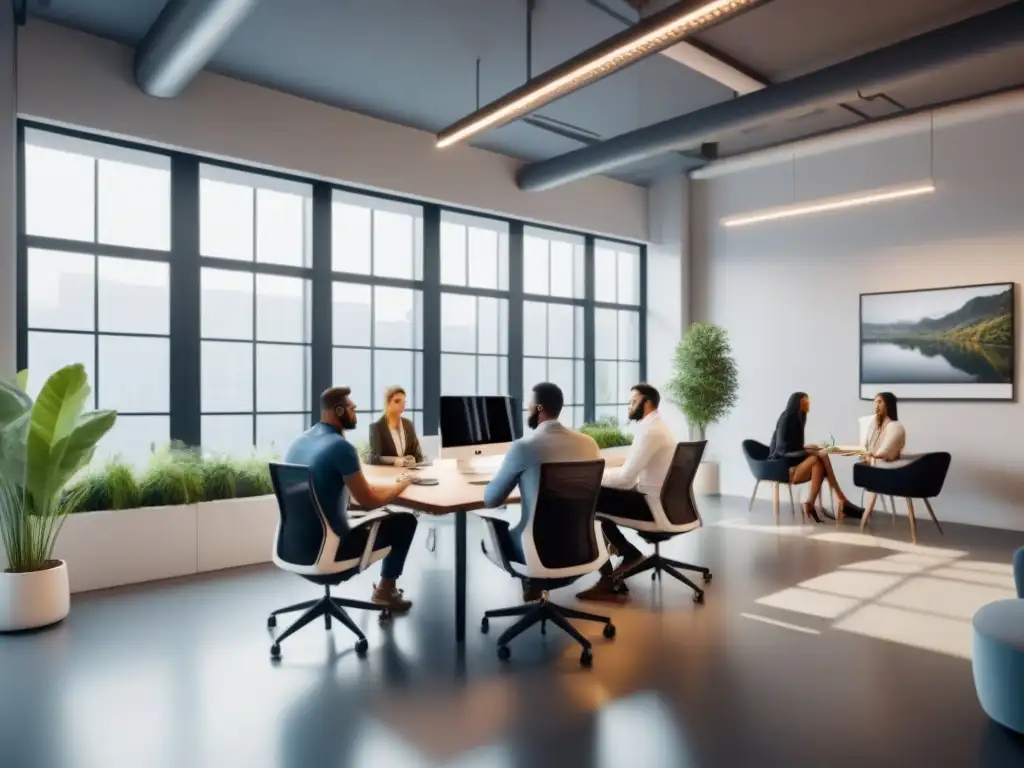 Espacio de coworking futurista: productividad y armonía Un espacio de coworking futurista con tendencias coworking futuro trabajo, diseñado para la innovación y la colaboración