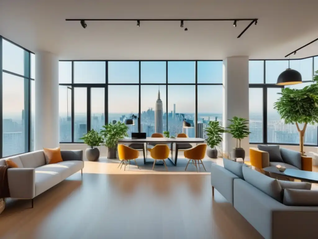Espacio de coworking moderno y creativo en 8k Un espacio de coworking moderno y luminoso con diseño elegante y plantas verdes, ideal para la productividad y la innovación