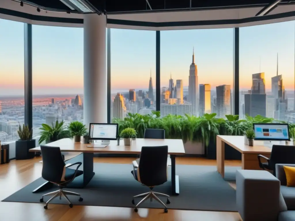 Espacio de coworking moderno e innovador en la ciudad Un espacio de coworking moderno y vibrante con profesionales colaborando en un ambiente innovador y productivo, tendencias coworking futuro trabajo