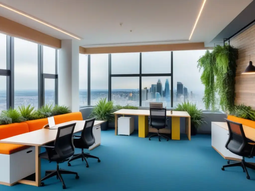 Espacio de coworking vibrante y elegante con vista a la ciudad Un espacio de coworking vibrante y elegante con vistas a la ciudad