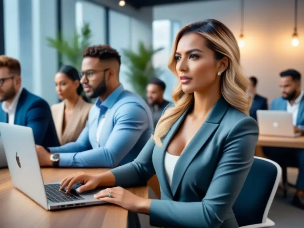 Espacio de coworking vibrante y colaborativo en 8k Un espacio coworking vibrante con profesionales diversos colaborando, inspirando modelos de negocio para coworking