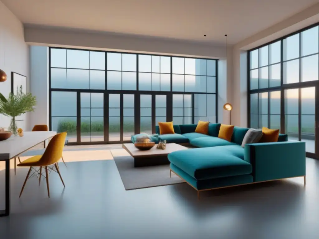 Espacio de coliving moderno y comunitario en 8k Un espacio de coliving moderno y acogedor con diseño innovador y toques de color, reflejando la tendencia inmobiliaria del coliving