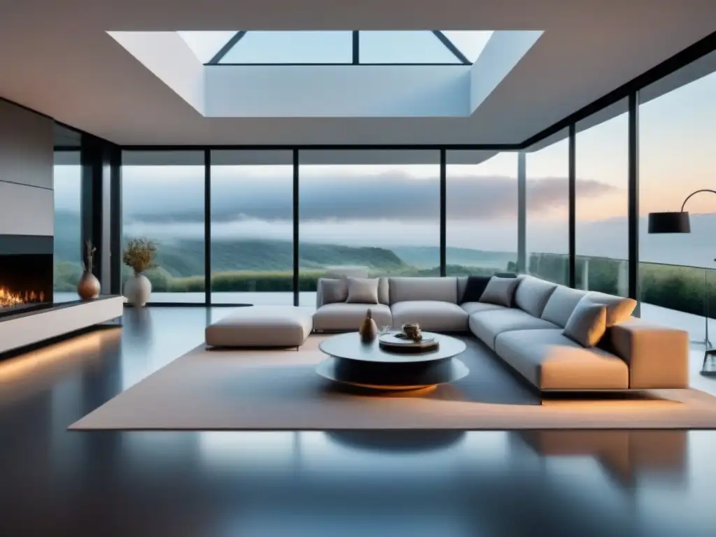 Espacio moderno: diseño minimalista y armonía en 8k Un espacio moderno de diseño equilibrado, con luz natural y muebles cuidadosamente seleccionados