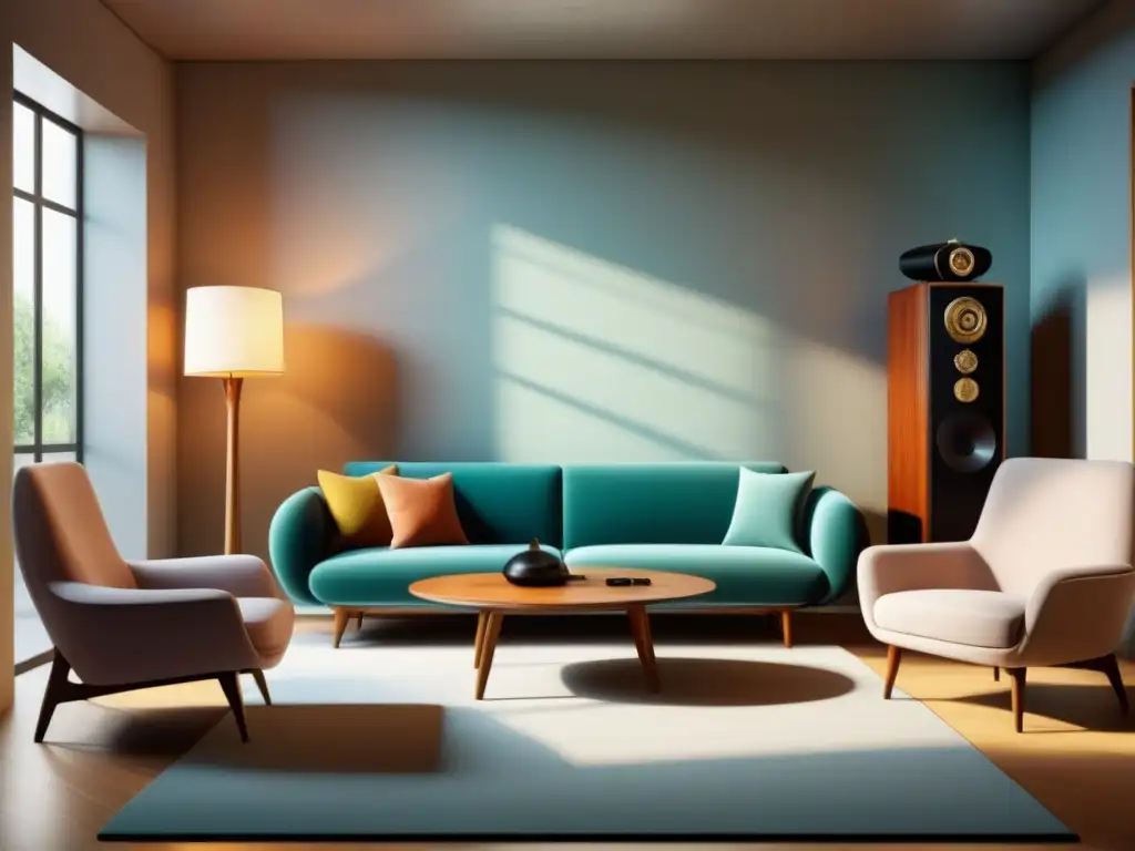 Sala de estar moderna con toques vintage: fusión perfecta de estilos Un espacio moderno que fusiona elementos vintage con diseño contemporáneo en armonía de colores y texturas
