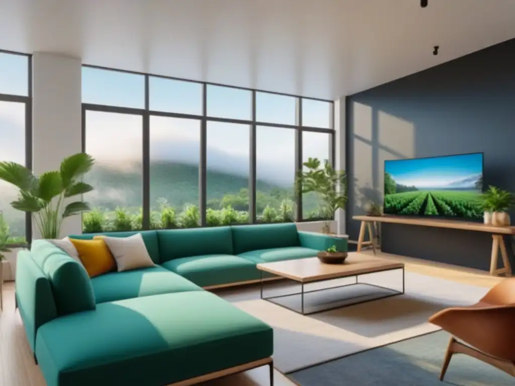 Coliving contemporáneo: comunidad vibrante y colaborativa Un espacio común de coliving moderno con mobiliario elegante, luz natural, grupo diverso colaborando y plantas verdes