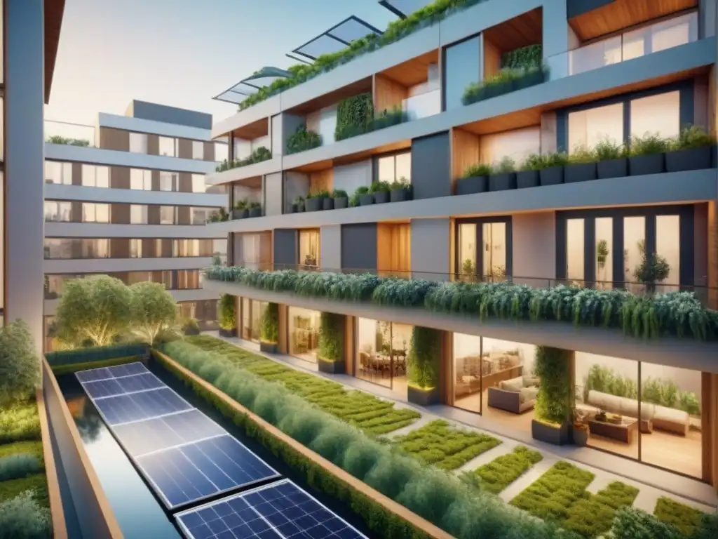 Coliving sostenible del futuro: innovación verde y comunidad diversa Un espacio de coliving sostenible futurista, con tecnologías verdes innovadoras y residentes diversos disfrutando de actividades comunitarias