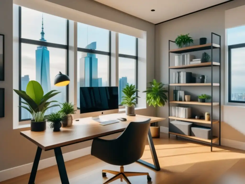 Oficina de lujo para invertir en bienes raíces internacionales desde casa Un espacio de trabajo moderno y elegante para invertir en bienes raíces internacionales