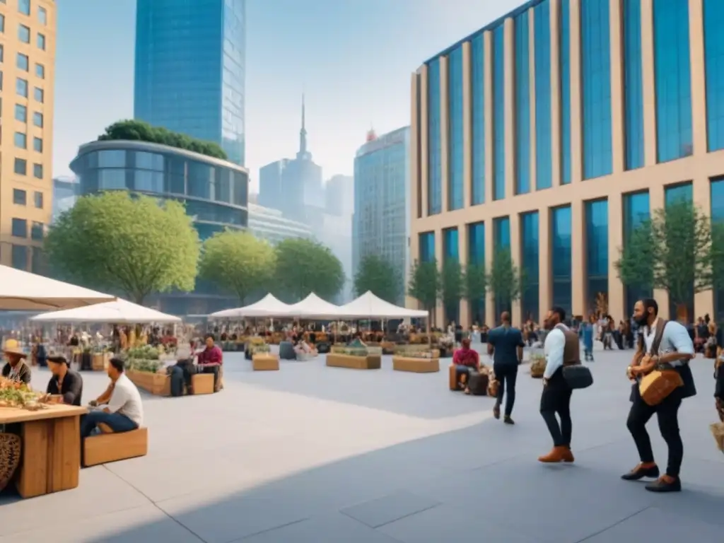 Plaza urbana vibrante: diversidad, música y sabores en la ciudad Espacios públicos, desarrollo urbano e inversión se fusionan en una bulliciosa plaza de la ciudad
