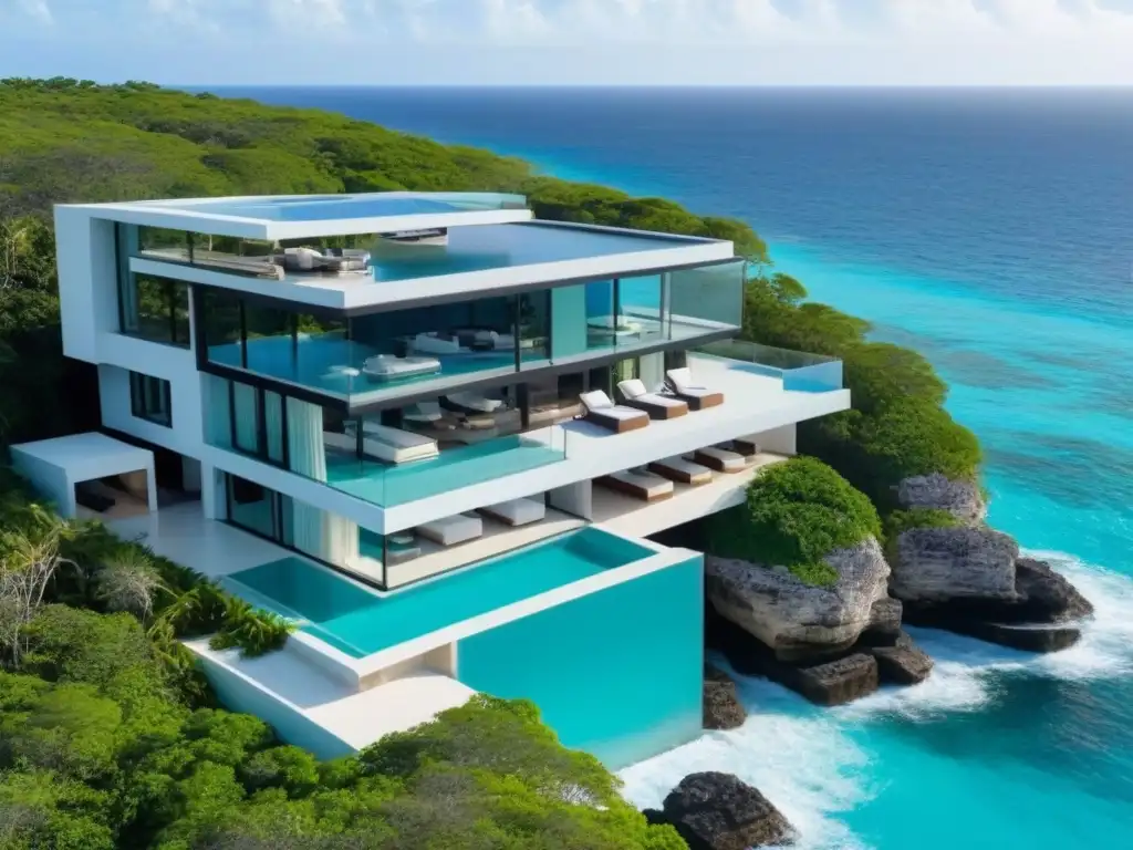 Residencia de lujo en acantilado con piscina infinita en Riviera Maya Espectacular mansión de alta gama en acantilado con vistas al mar turquesa en la Riviera Maya, una de las mejores zonas propiedades alta gama