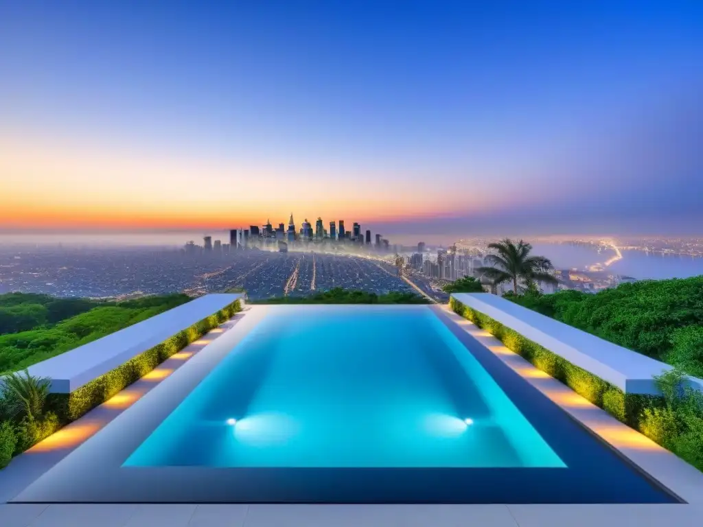 Residencia de lujo con vistas panorámicas y piscina infinita Espectacular mansión moderna con vistas panorámicas a la ciudad, piscina infinita y exuberante vegetación
