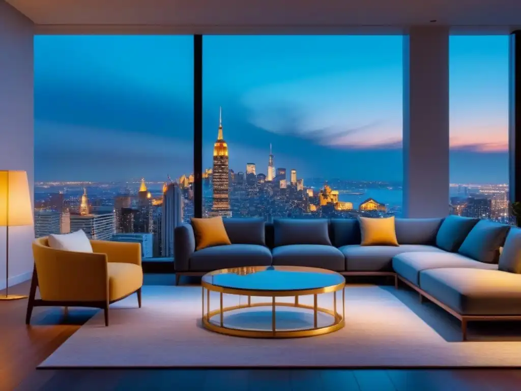 Penthouse moderno de lujo con vistas a la ciudad al anochecer Espectacular penthouse moderno con vista a la ciudad al anochecer, ideal para Inversión inmobiliaria internacional estrategias avanzadas
