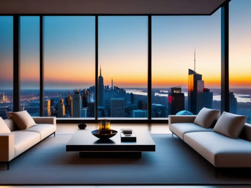 Penthouse de lujo: diseño contemporáneo con vistas a la ciudad al atardecer Espectacular penthouse moderno con vista a la ciudad al atardecer, ideal para adquirir propiedades de lujo