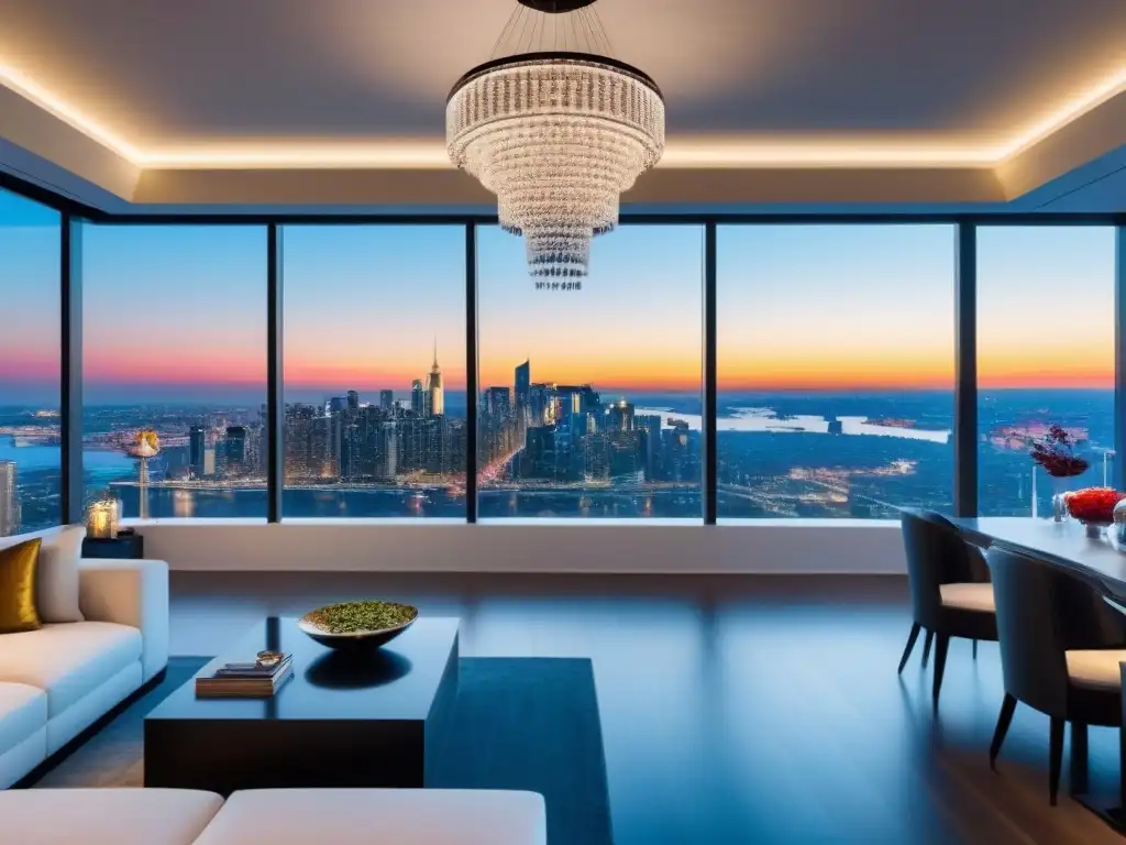 Penthouse de lujo con vista a la ciudad al atardecer Espectacular penthouse moderno con vistas a la ciudad al atardecer