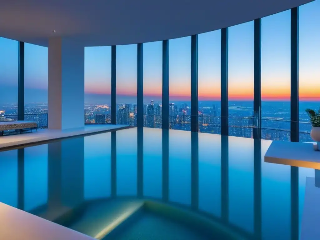Penthouse de lujo con vista panorámica y piscina infinita en la ciudad Espectacular penthouse moderno con vistas a la ciudad, mobiliario contemporáneo, cocina de mármol y piscina infinita privada