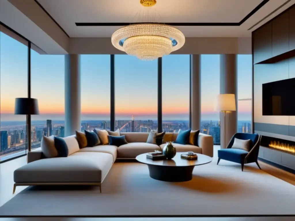 Salón de lujo moderno: diseño elegante y vistas panorámicas Espectacular sala de estar de lujo en propiedad de alto diseño y decoración