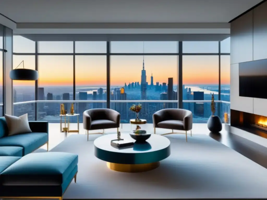 Sala de estar de lujo en propiedad exclusiva con vistas a la ciudad Espectacular sala de estar moderna en propiedad de lujo, ideal para visitas privadas