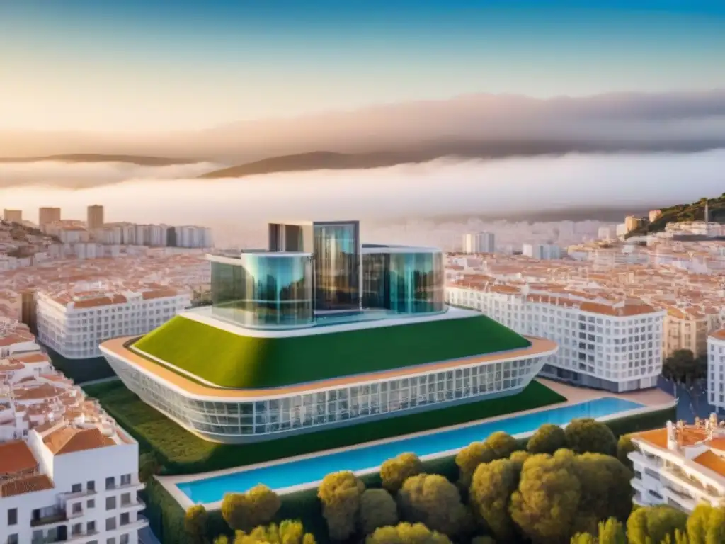 Espectacular skyline futurista de lujo en España Espectacular skyline futurista de España con edificios de lujo innovadores, reflejando las tendencias mercado lujo inmobiliario España