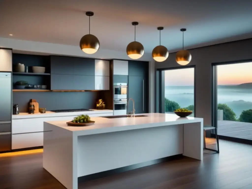 Cocina de lujo: diseño moderno y elegante para renovaciones impactantes Espléndida cocina moderna con elegante isla y electrodomésticos de acero inoxidable