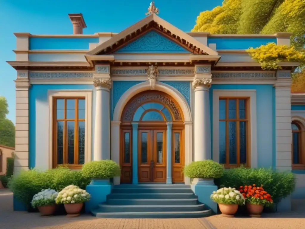 Majestuosa restauración de edificio histórico en distrito antiguo Espléndida restauración de edificio histórico en distrito antiguo, rodeado de naturaleza exuberante