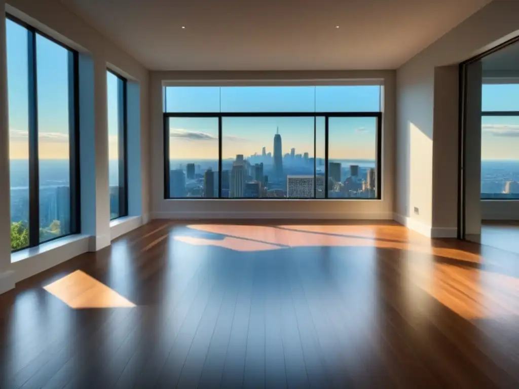 Salón de lujo con vista urbana impactante Espléndida sala de estar en propiedad inmobiliaria de lujo, con mobiliario elegante y vista panorámica a la ciudad