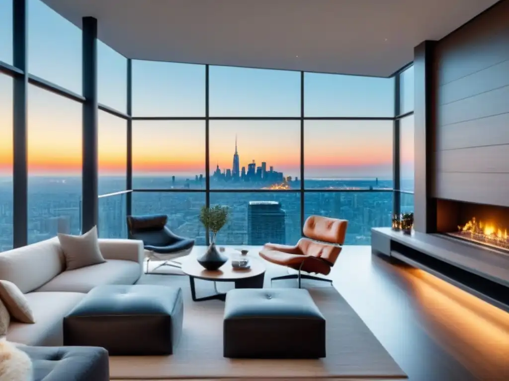 Penthouse de lujo con vistas panorámicas en ciudad moderna Espléndido penthouse moderno con vista panorámica, diseño elegante y muebles de lujo
