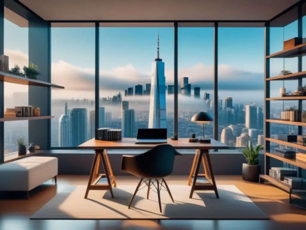 Estudio de arquitectura moderno y luminoso en 8k Estudio de arquitectura moderno con derechos de autor en propiedades, iluminado por luz natural y con diseño minimalista