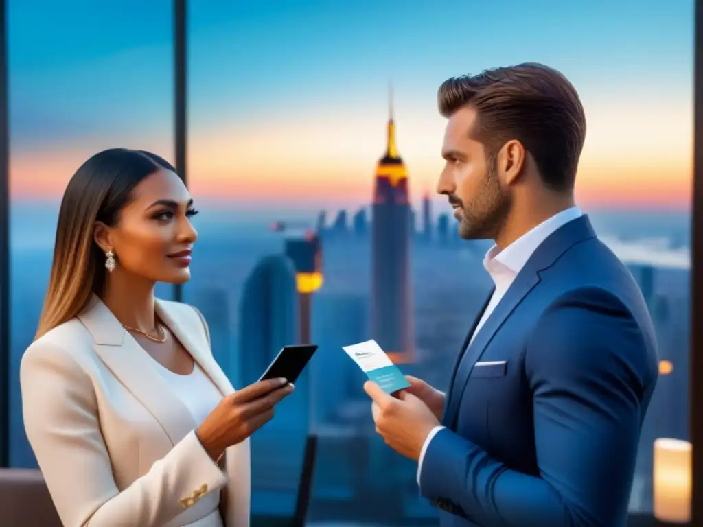 Evento de networking de lujo en la ciudad al atardecer Un evento de networking para profesionales inmobiliarios de lujo en una elegante locación con vista a la ciudad al atardecer