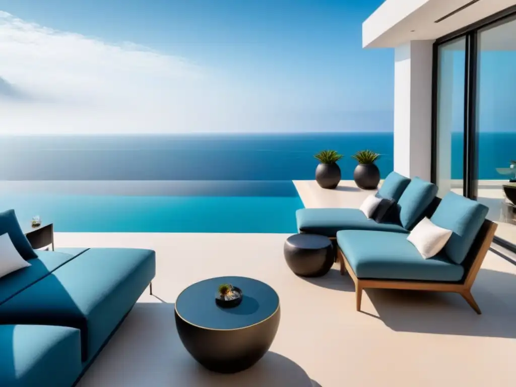 Penthouse de lujo con vistas al mar Mediterráneo en España Exclusivo ático moderno con vista al mar Mediterráneo, diseño elegante y mobiliario de lujo, piscina infinita privada y arte contemporáneo