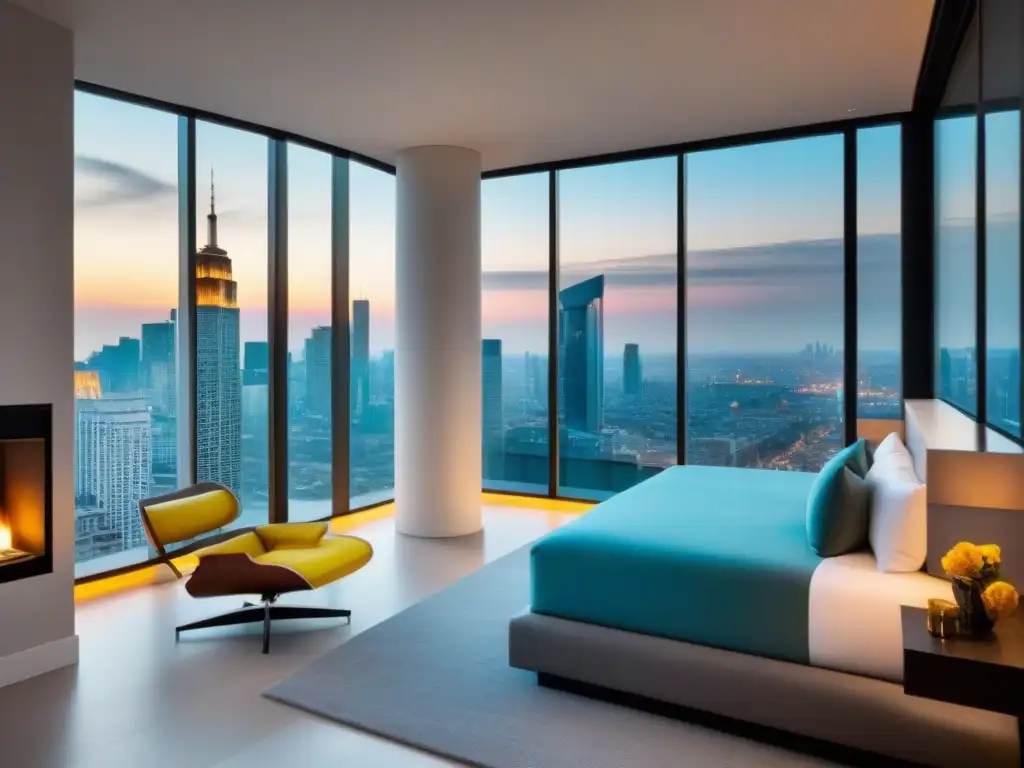Penthouse de lujo con vista panorámica en ciudad vibrante Un exclusivo ático moderno con vistas a la ciudad y diseño elegante